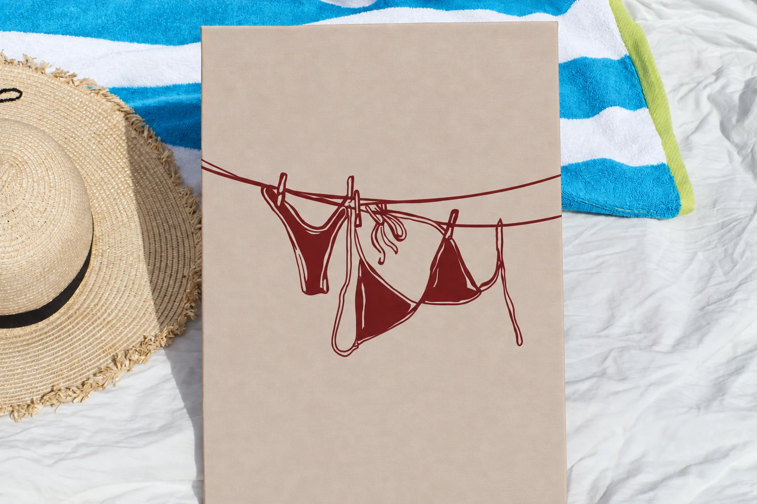 Bikini Set Canvas: a line drawing of swimwear on a cream canvas